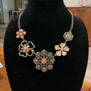 Pink and brass flower necklace